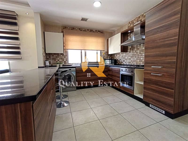 A furnished G.F apartment for rent in the most beautiful areas of Deir Ghabar area of 115 meters with distinctive details with a private entrance and garage